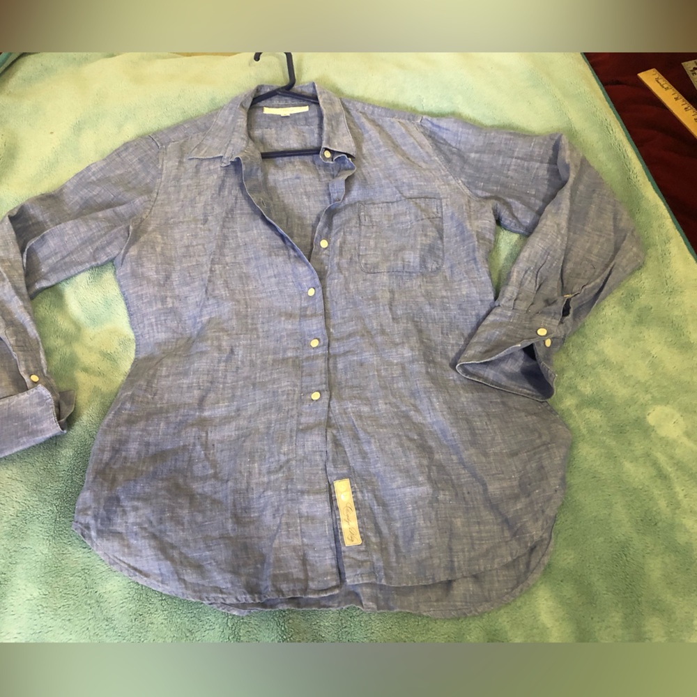 Blue long sleeve. 100 p linen blouse m